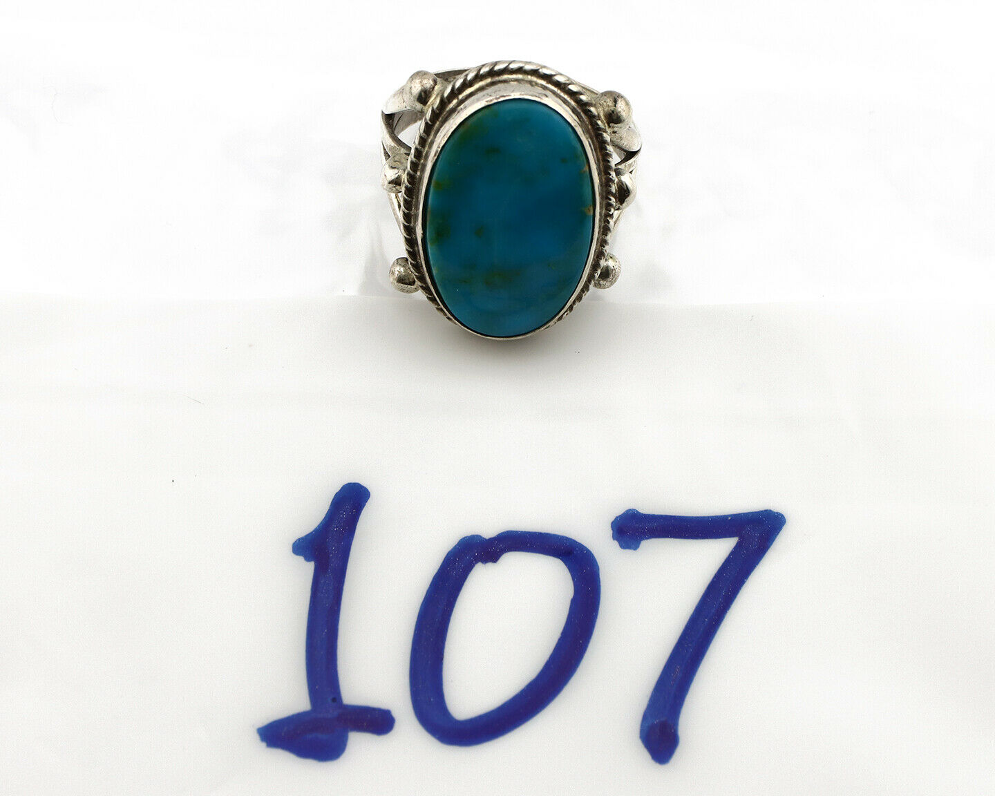 Navajo Ring .925 Silver Blue Southwest Turquoise Native American Artist C80s