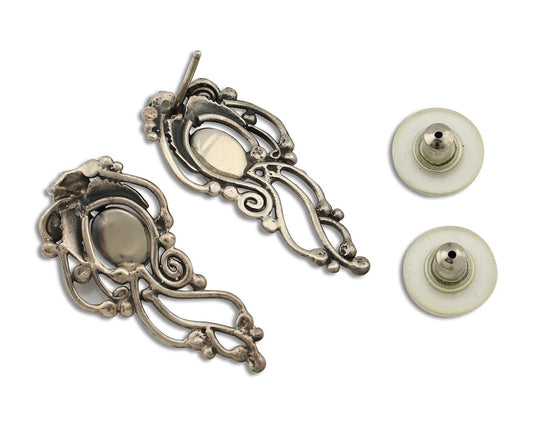 Navajo Earrings 925 Silver Natural Mined Denim Lapis Native American Artist C90s