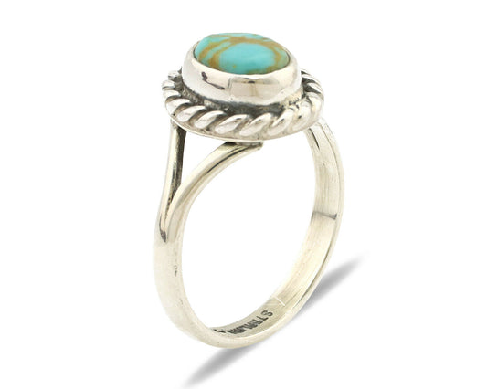 Navajo Ring .925 Silver Kingman Turquoise Artist Signed Gecko C.90's