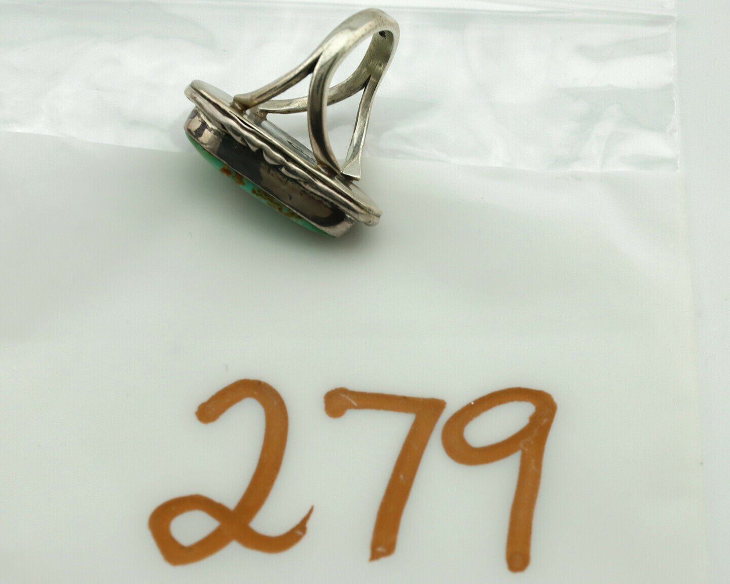 Navajo Ring .925 Silver Kingman Turquoise Artist Signed Gecko C.1980's