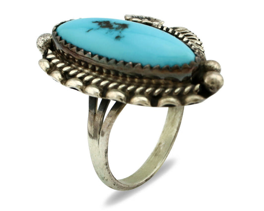 Navajo Ring .925 Silver Natural Blue Turquoise Artist Signed SC C.80's