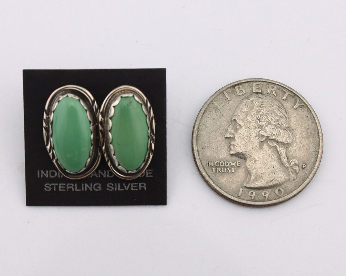 Navajo Earrings 925 Silver Manassas Turquoise Native American Artist C.90's