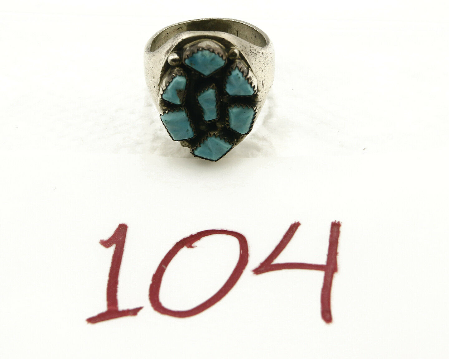 ZUNI Ring .925 SOLID Silver Sleeping Beauty Turquoise LEEKITY C.1980's