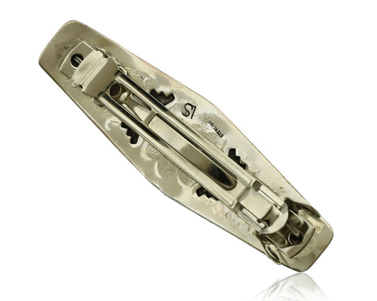 Women's Navajo Hair Clip .925 Silver Malachite Artist Signed LS C.80's