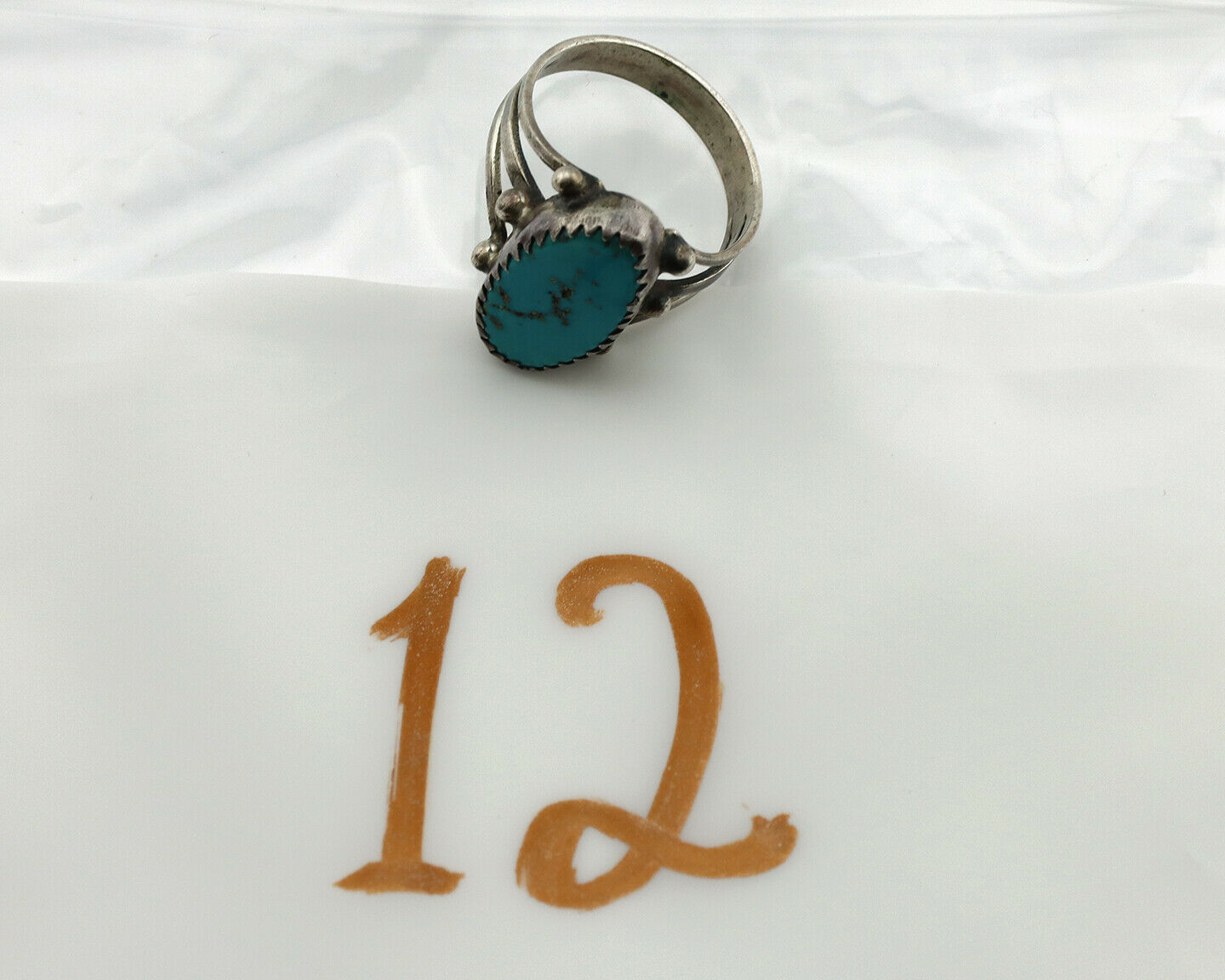 Navajo Ring .925 Silver Morenci Turquoise Native American Artist C.1980's