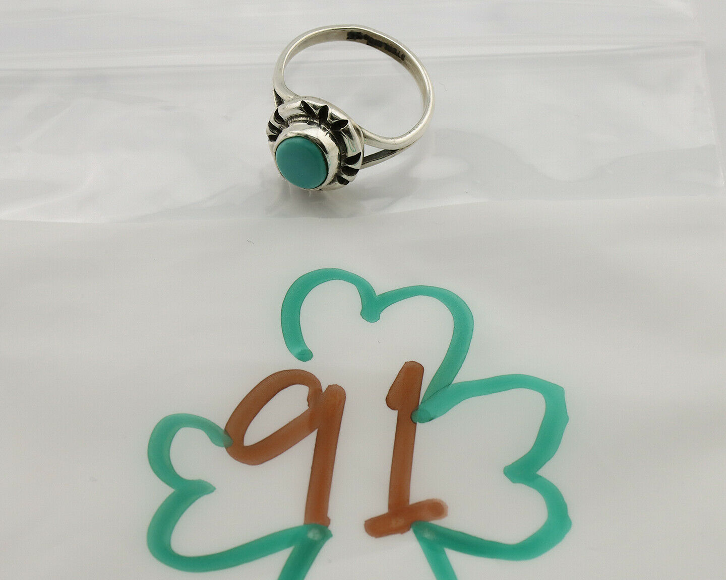 Navajo Ring .925 Silver Kingman Turquoise Artist Signed Gecko C.90's