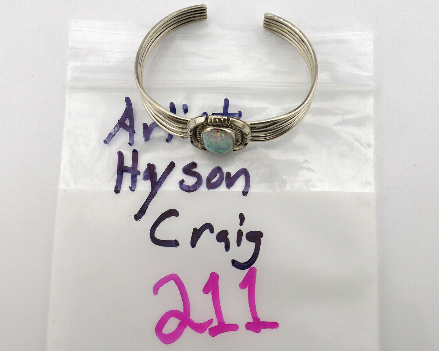 Navajo Bracelet .925 Silver Natural Pink Mussel Signed Hyson Craig C.90's