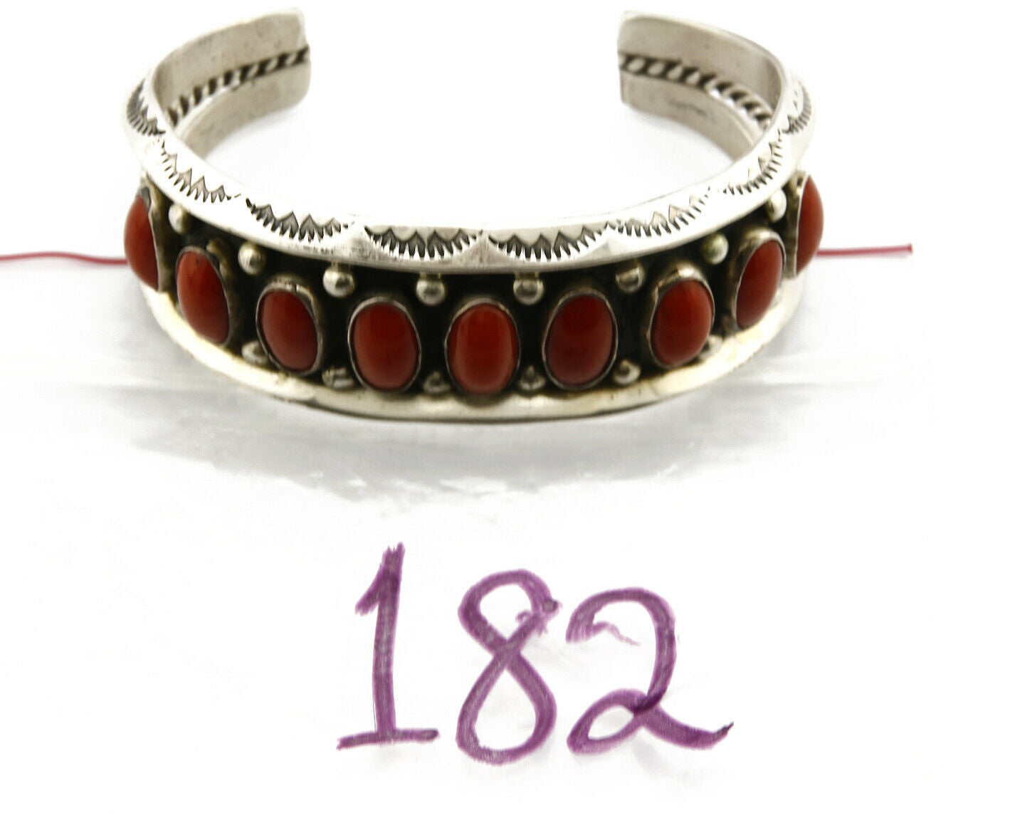 Navajo Bracelet .925 Silver Natural Calibrated Coral Old Pawn Handmade Cuff C80s