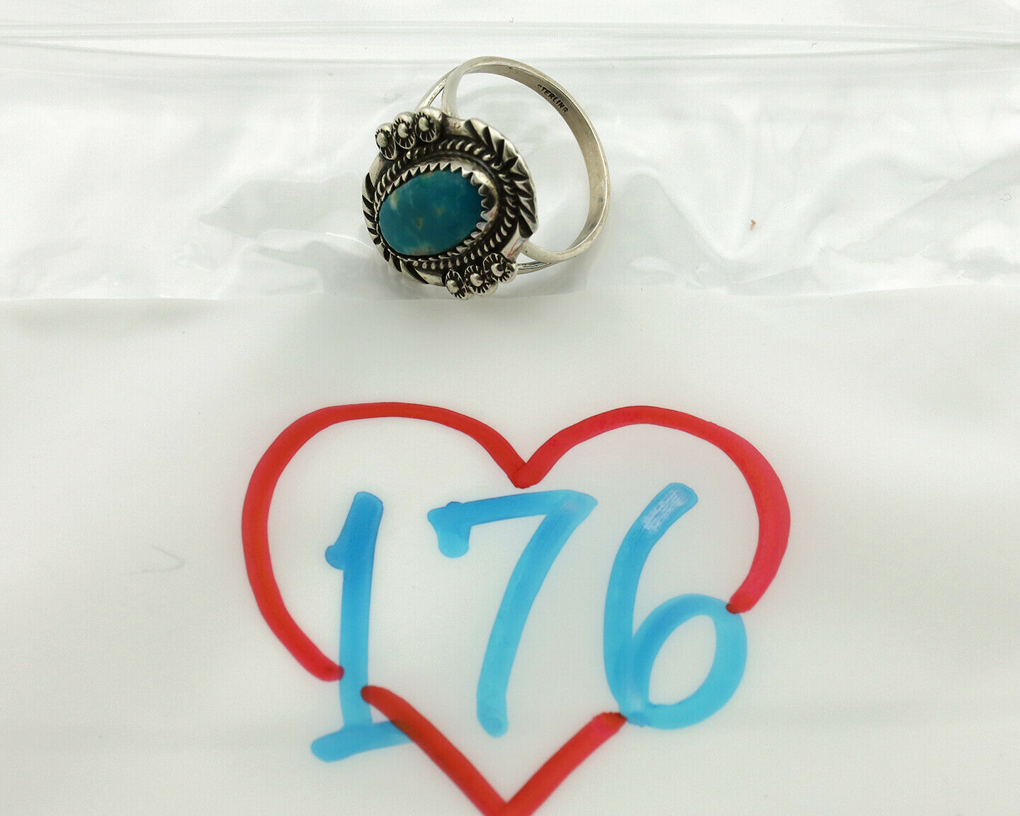 Navajo Ring .925 Silver Blue Turquoise Native American Artist C.1980's