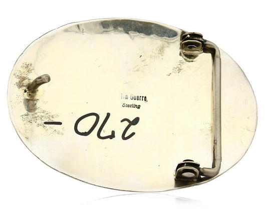 Navajo Belt Buckle .925 Silver Blue Turquoise Signed Tim Guerro C.80's