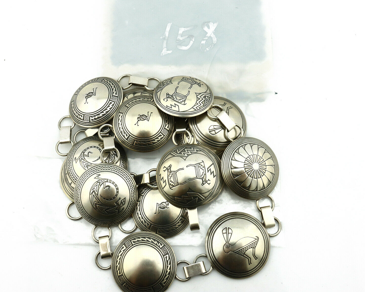 Navajo Concho Belt .925 Silver Pictograph Animal Native American C.80's