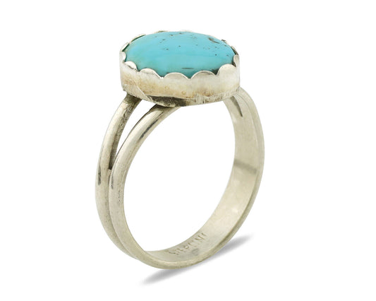 Navajo Ring .925 Silver Sleeping Beauty Turquoise Native American Artist C.1980s