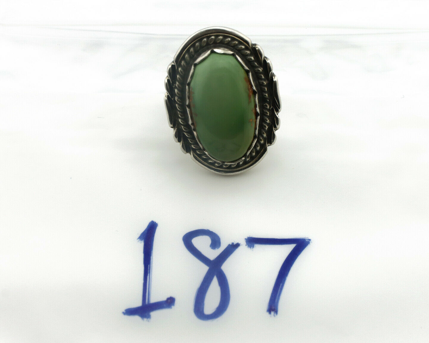 Navajo Ring .925 Silver Natural Uncolored Green Turquoise Signed Apache C.80's