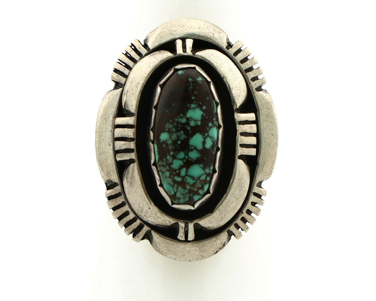 Navajo Ring .925 Silver Spiderweb Turquoise Artist Signed L. M. Nez C80s