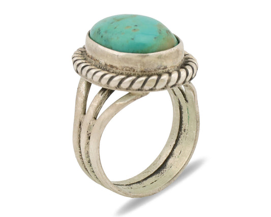 Navajo Ring .925 Silver Natural Kingman Turquoise Native American Artist C.1980s