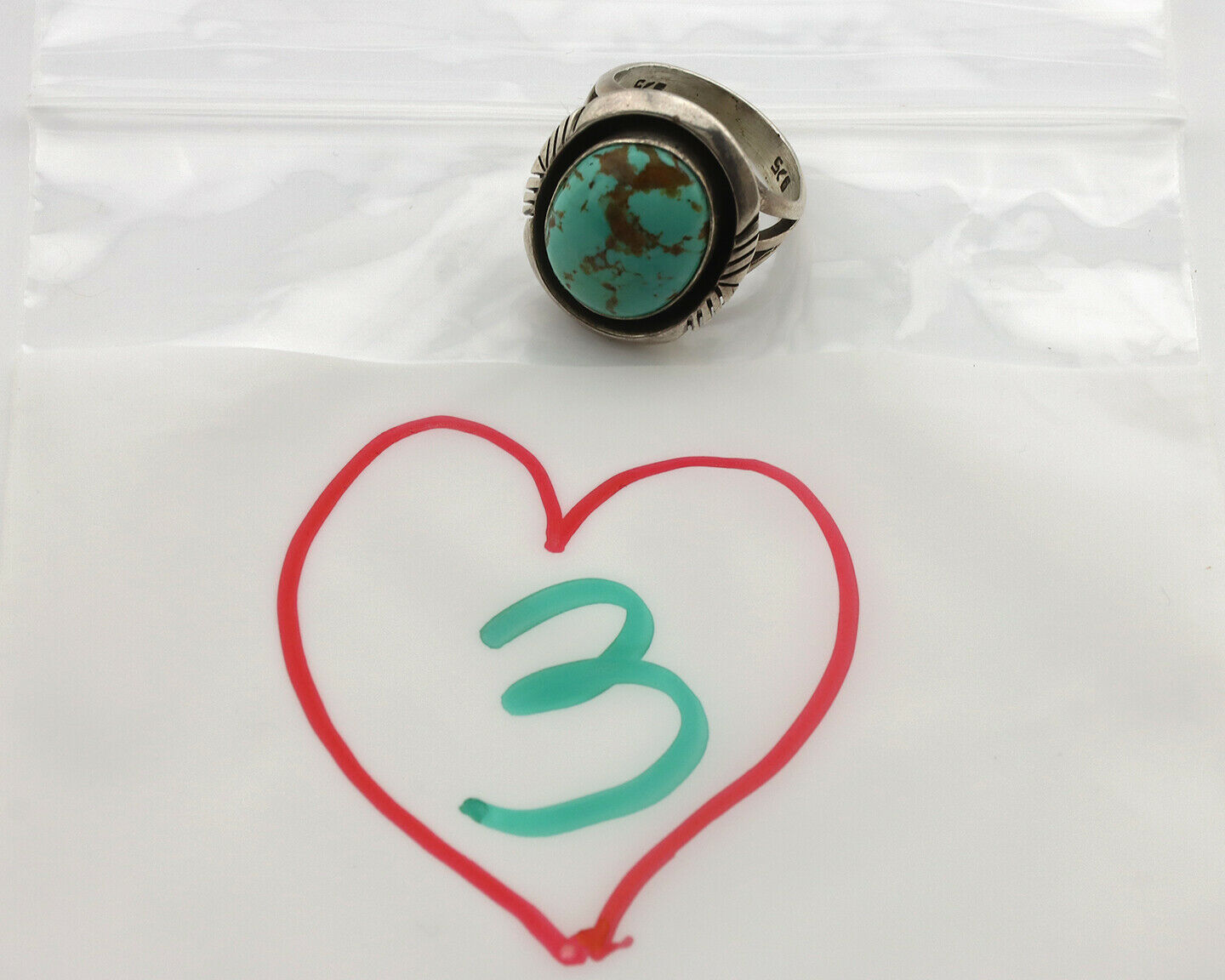 Navajo Ring .925 Silver Natural Blue Turquoise Signed Artist C.1980's