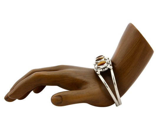 Navajo Bracelet .925 Silver Cats Eye Sapphire Gemstone Native Artist C80's