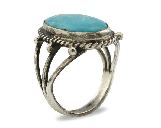 Navajo Ring .925 Silver Morenci Turquoise Native American Artist C80s