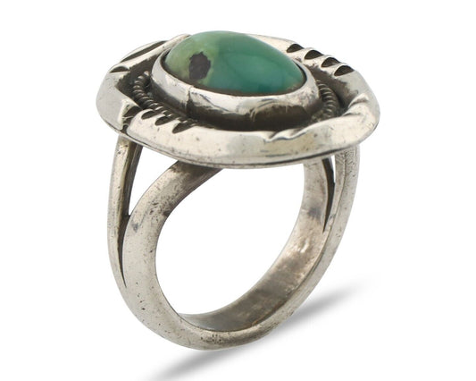 Navajo Handmade Ring 925 Silver Kingman Turquoise Native Artist C.80's