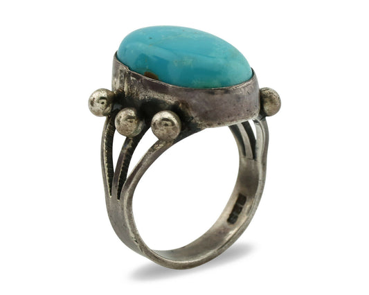 Navajo Ring .925 Silver Blue Turquoise Native American Artist C.1980's