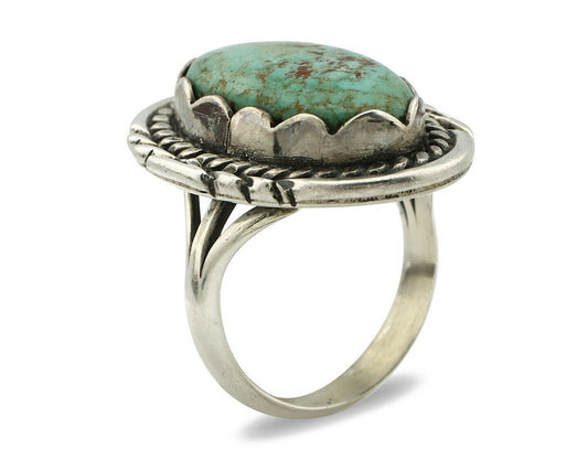 Navajo Ring .925 Silver Natural Uncolored Green Turquoise Signed Apache C.80's