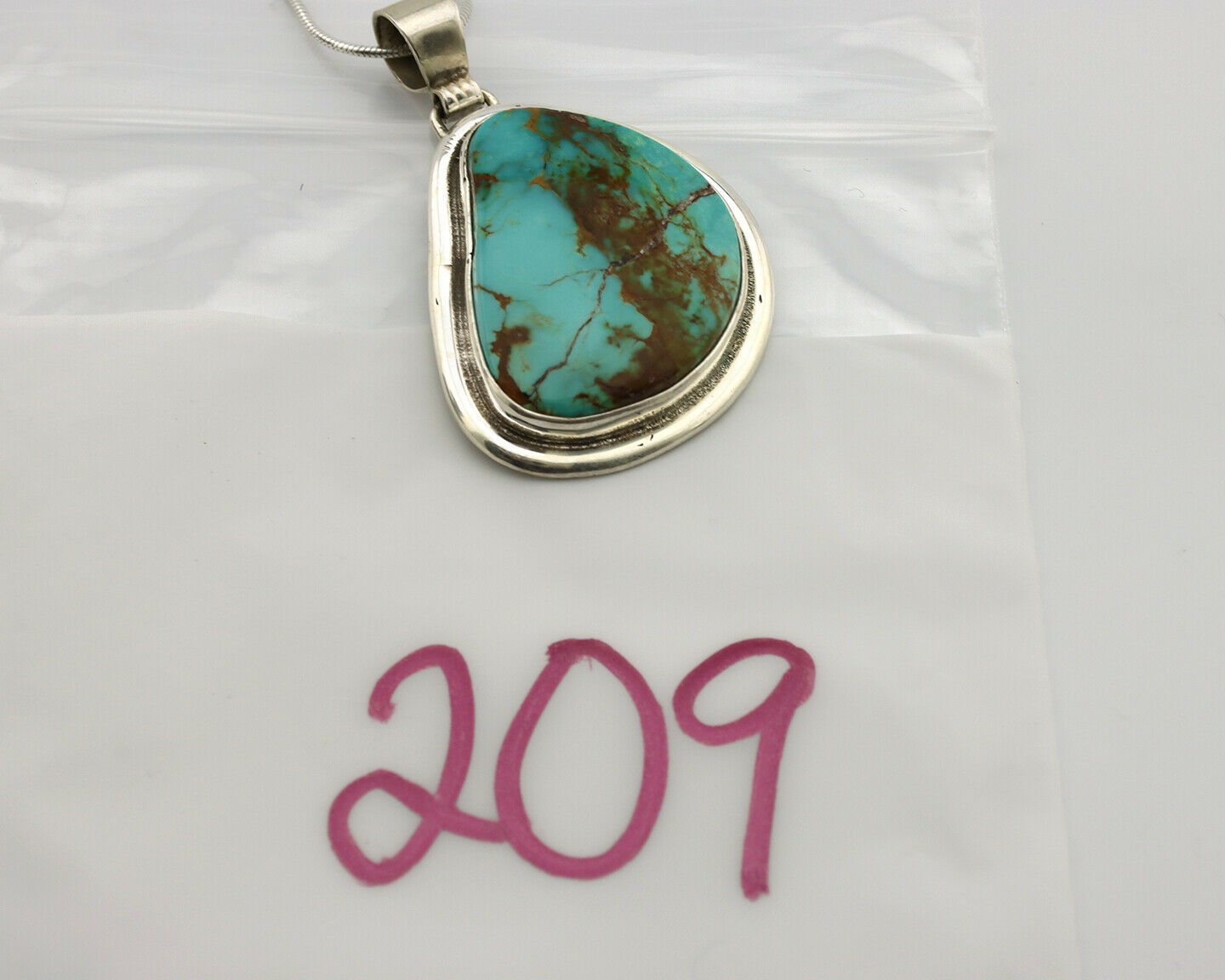 Navajo Necklace .925 Silver Royston Turquoise Signed Sun C.1980's