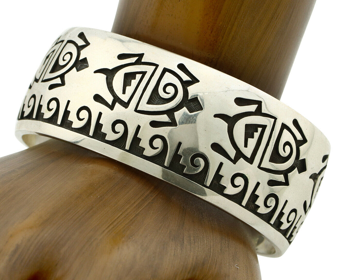 Hopi Turtle Bracelet .925 Silver Artist Signed Mitchell Sockyma C.90's