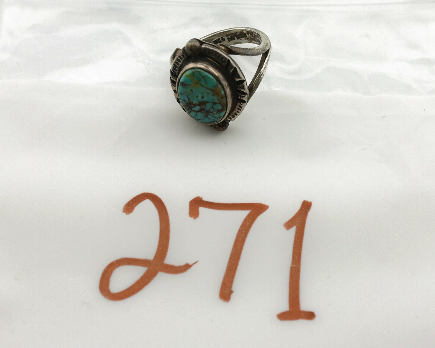 Navajo Ring .925 Silver Blue Turquoise Artist Signed Gecko C.1980's