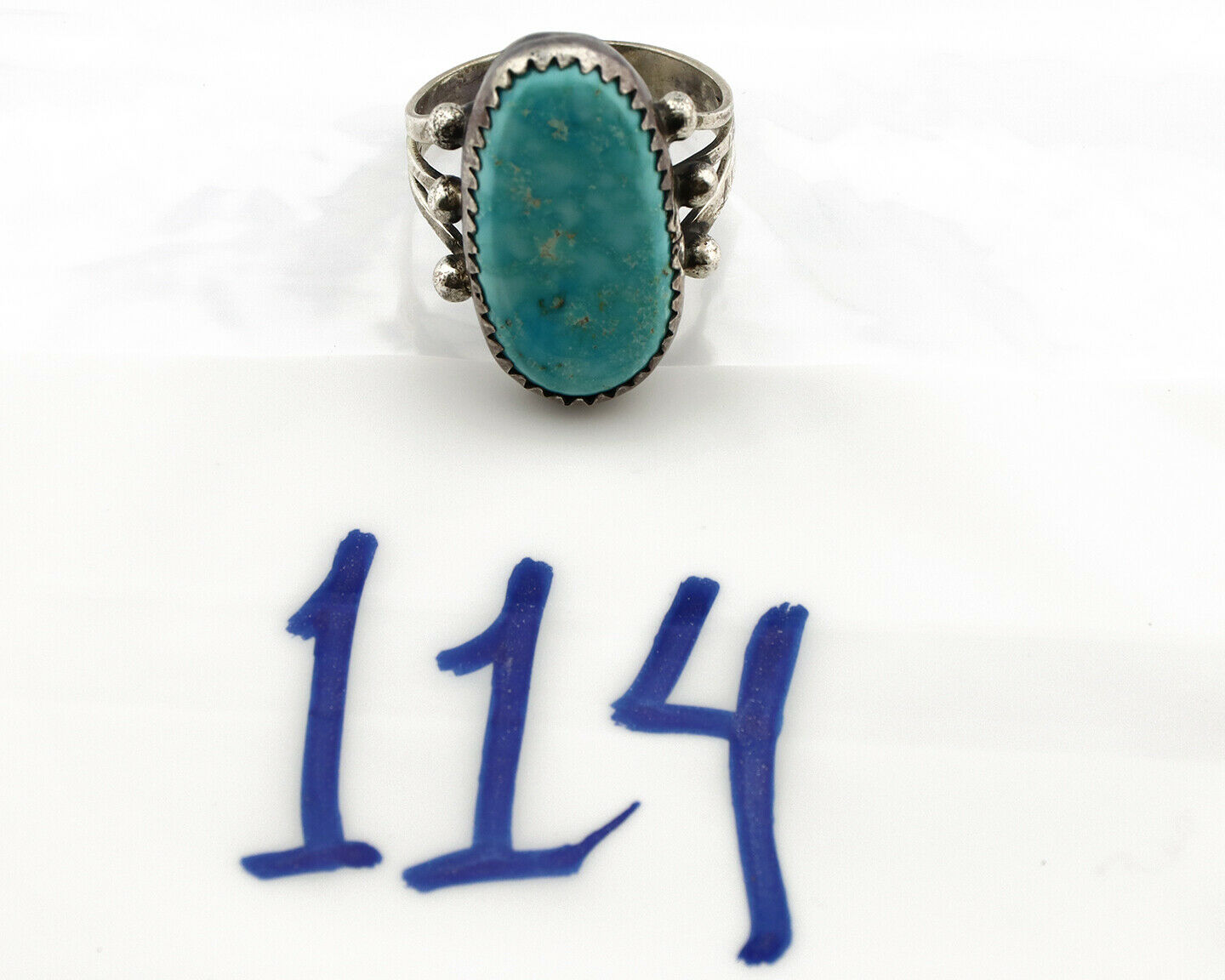 Navajo Ring .925 Silver Morenci Turquoise Native American Artist C80s