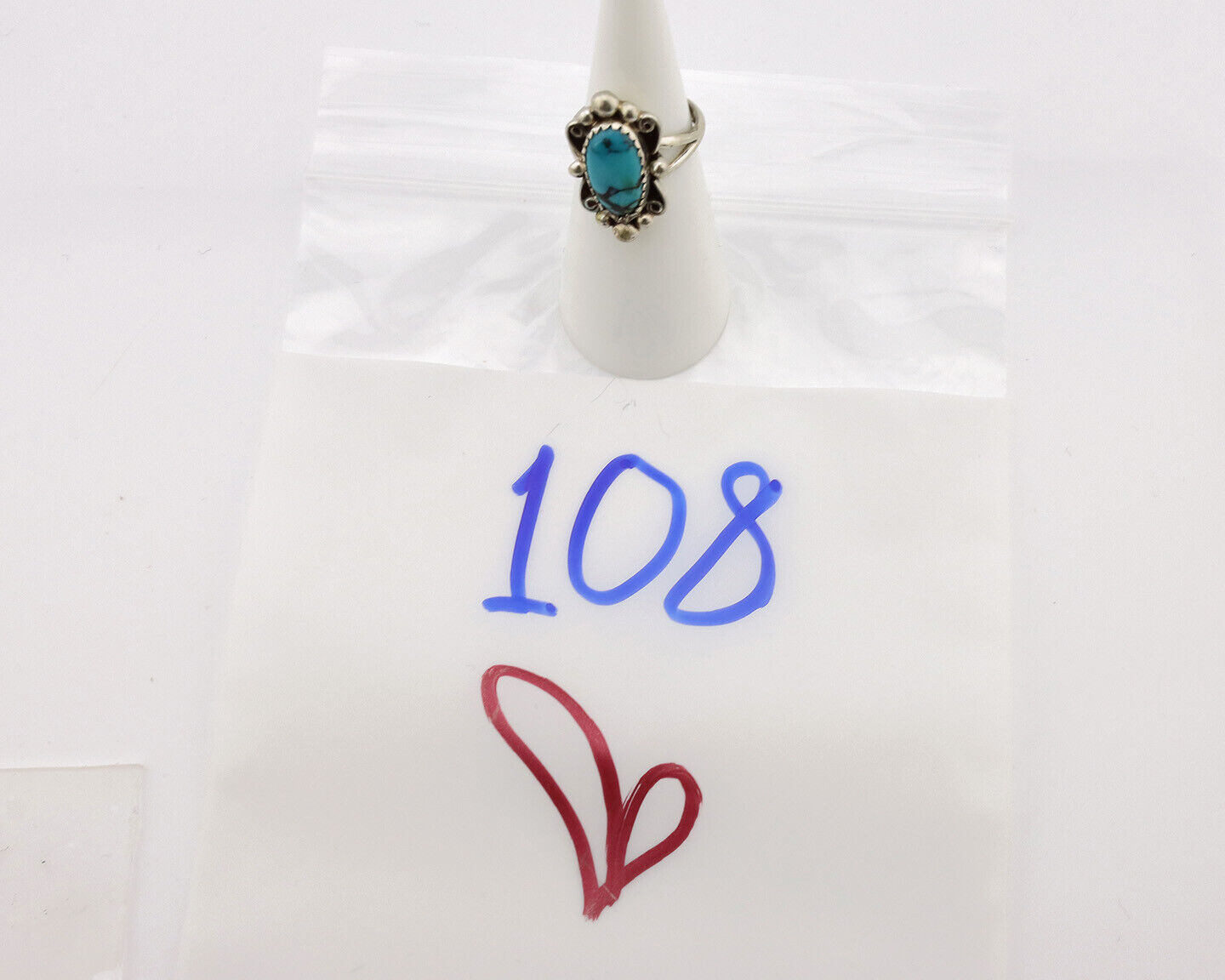 Navajo Ring .925 Silver Spiderweb Turquoise Native American Artist C.1980's
