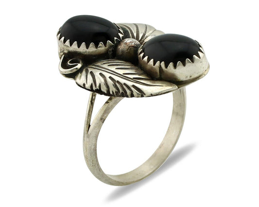 Navajo Ring 925 Silver Natural Mined Onyx Artist Signed T Thomas C.80's