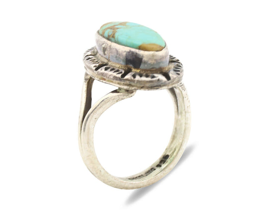 Navajo Ring .925 Silver Kingman Turquoise Artist Signed Gecko C.80's