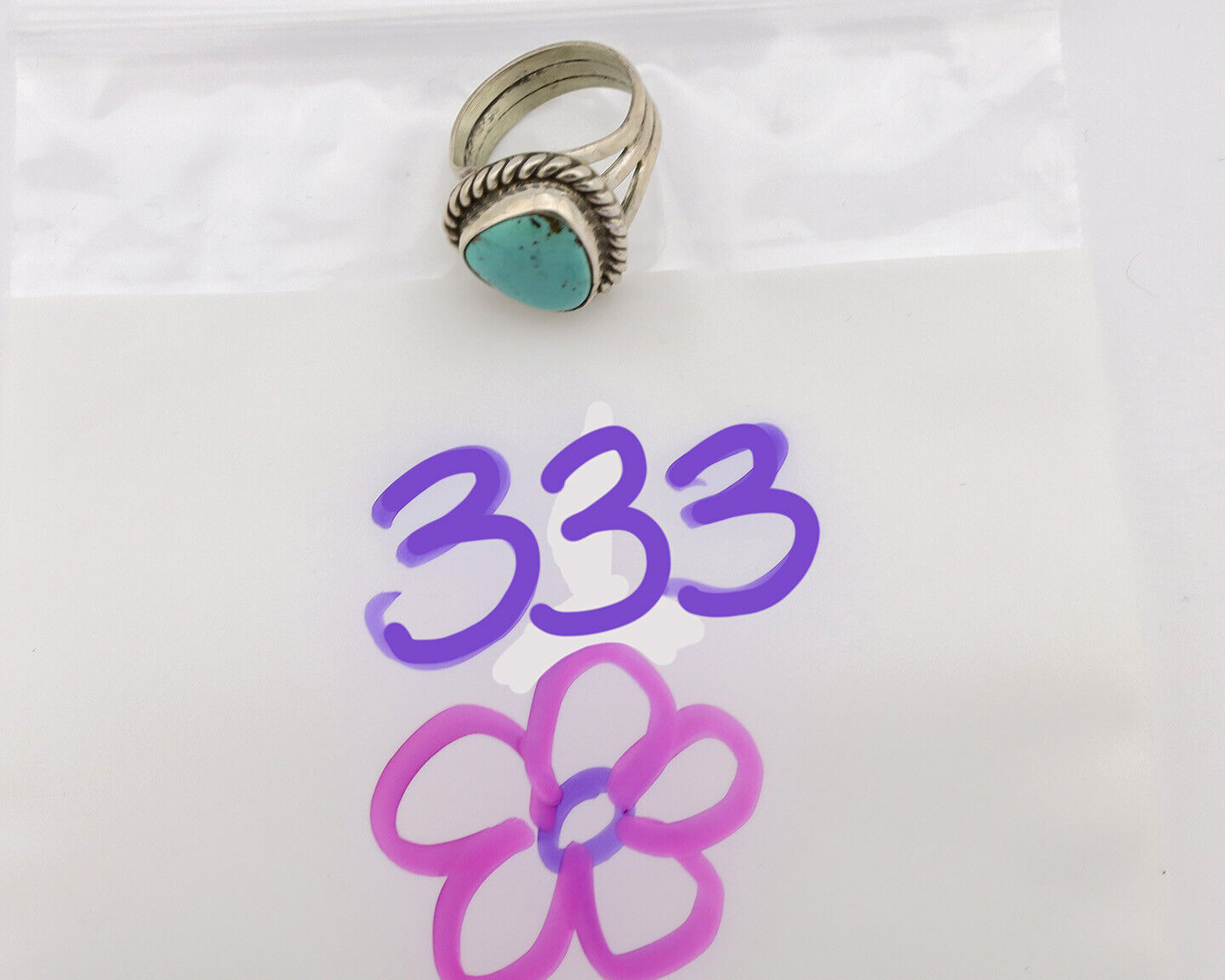 Navajo Ring .925 Silver Natural Kingman Turquoise Native American Artist C.80's