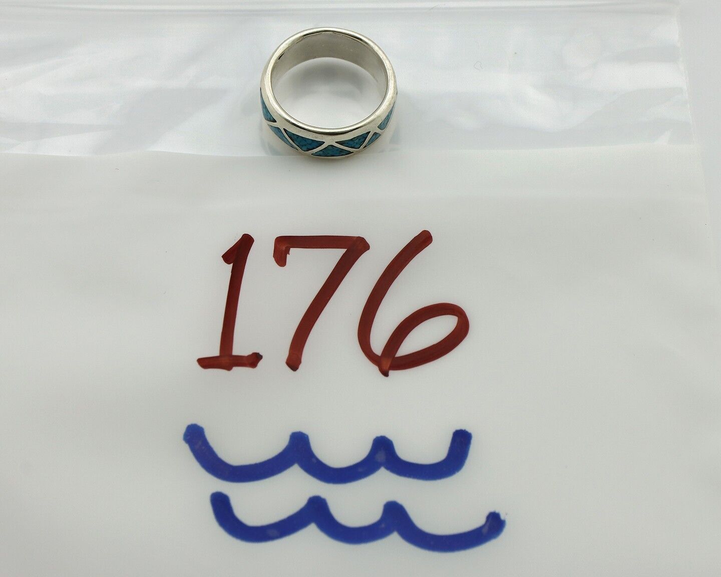 Navajo Chip Inlay Ring 925 Silver Sleeping Beauty Turquoise Artist Silver Cloud
