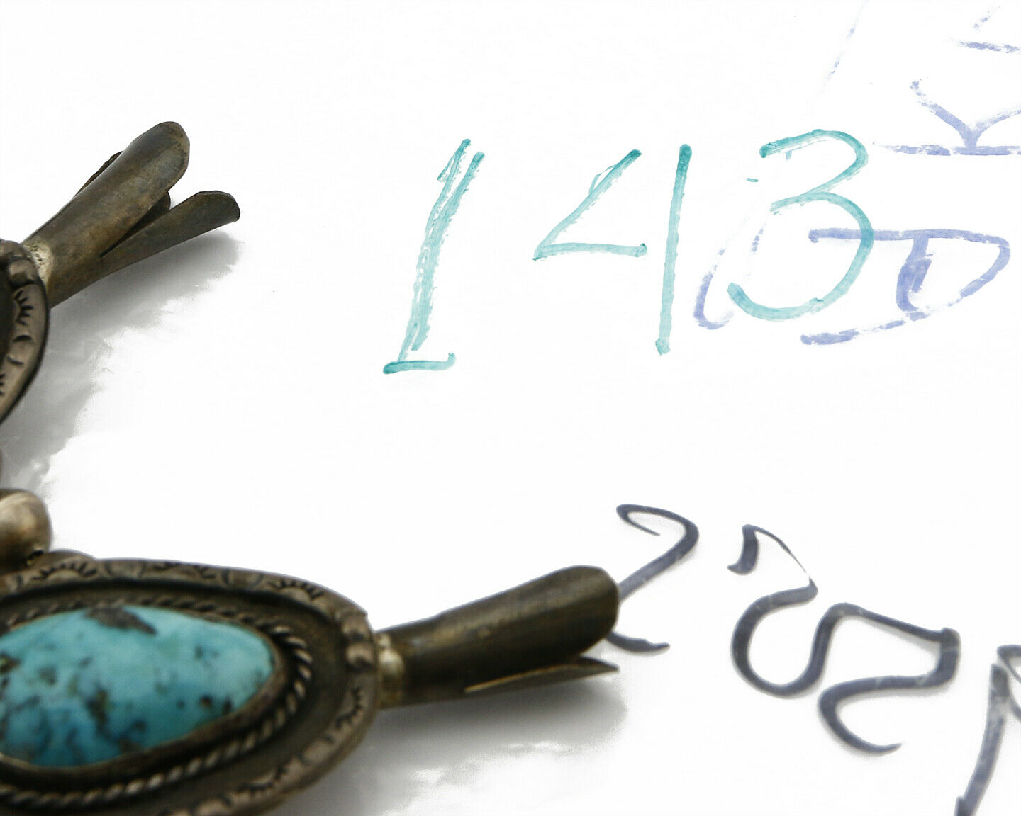 C.1950's Old Pawn Navajo Hand Stamped Bisbee Turquoise .925 Squash Necklace