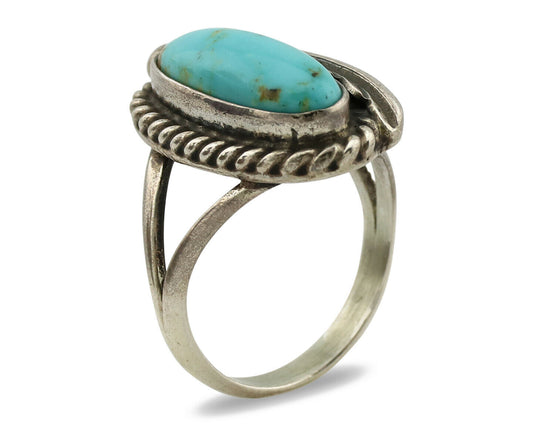 Navajo Ring .925 Silver Blue Turquoise Artist Signed Sun C.1980's