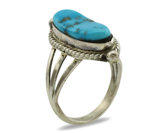 Navajo Ring .925 Silver Morenci Turquoise Artist Signed S King C.1980's