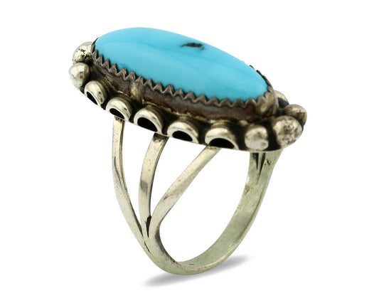 Navajo Ring .925 Silver Natural Blue Turquoise Artist Signed SC C.80's