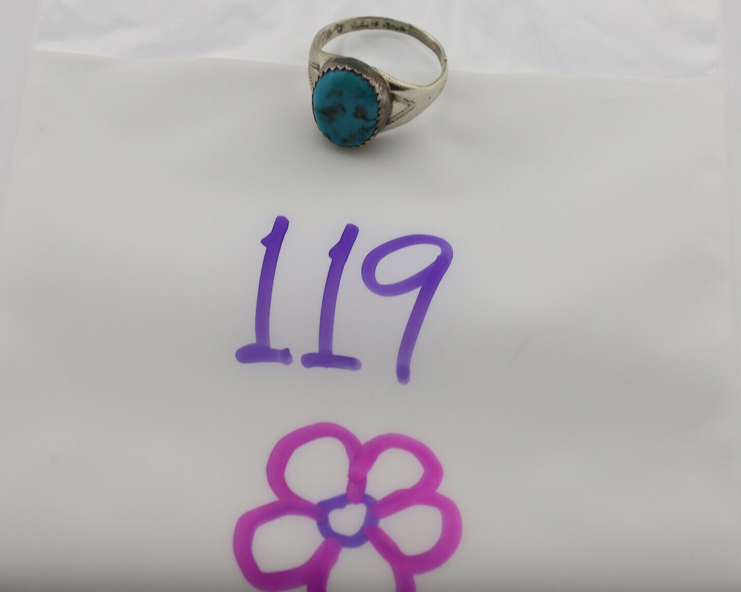 Zuni Ring .925 Silver Natural Blue Turquoise Native American Artist C.1980's