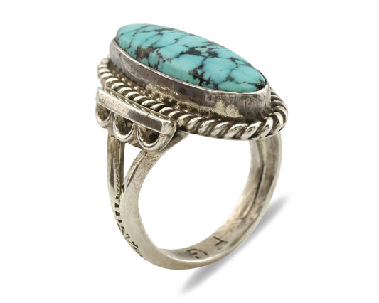 Navajo Ring .925 Silver Blue Spiderweb Turquoise Signed Fred Guerrero C.1980's