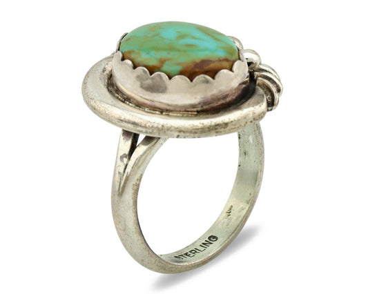 Navajo Ring .925 Silver Kingman Turquoise Native American Artist C.1980's