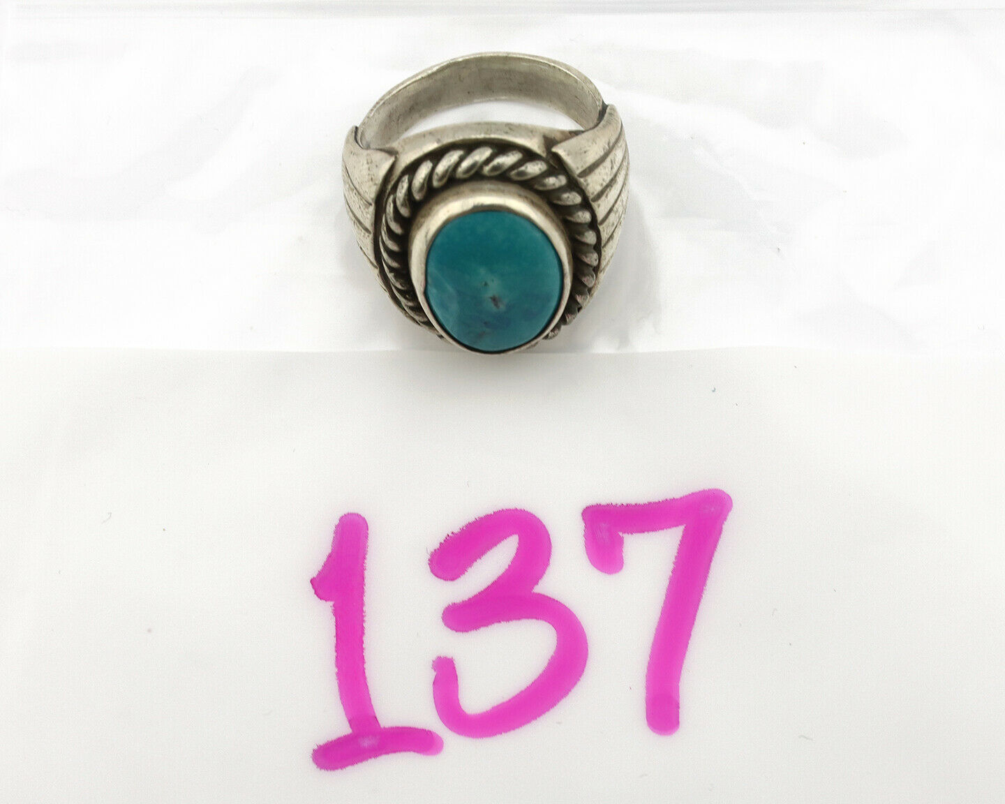 Navajo Ring .925 Silver Blue Spiderweb Turquoise Artist C Montoya Circa.80's