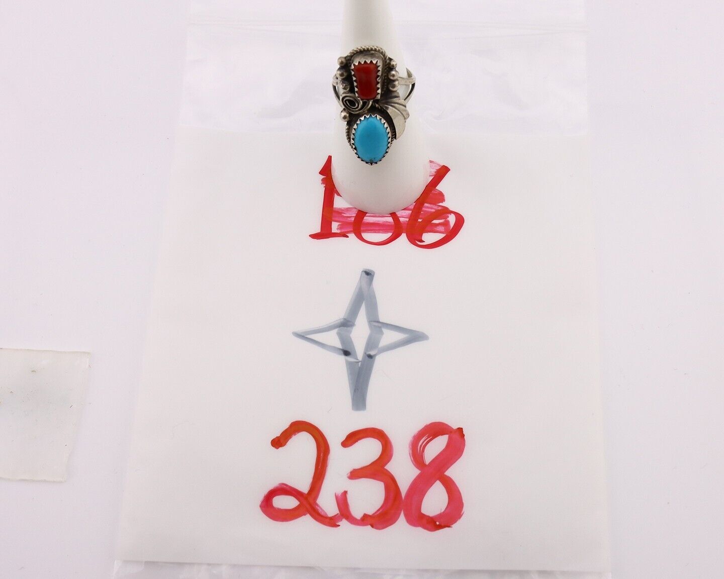 Navajo Ring 925 Silver Blue Turquiose & Mediterranean Coral Native Artist C.80's