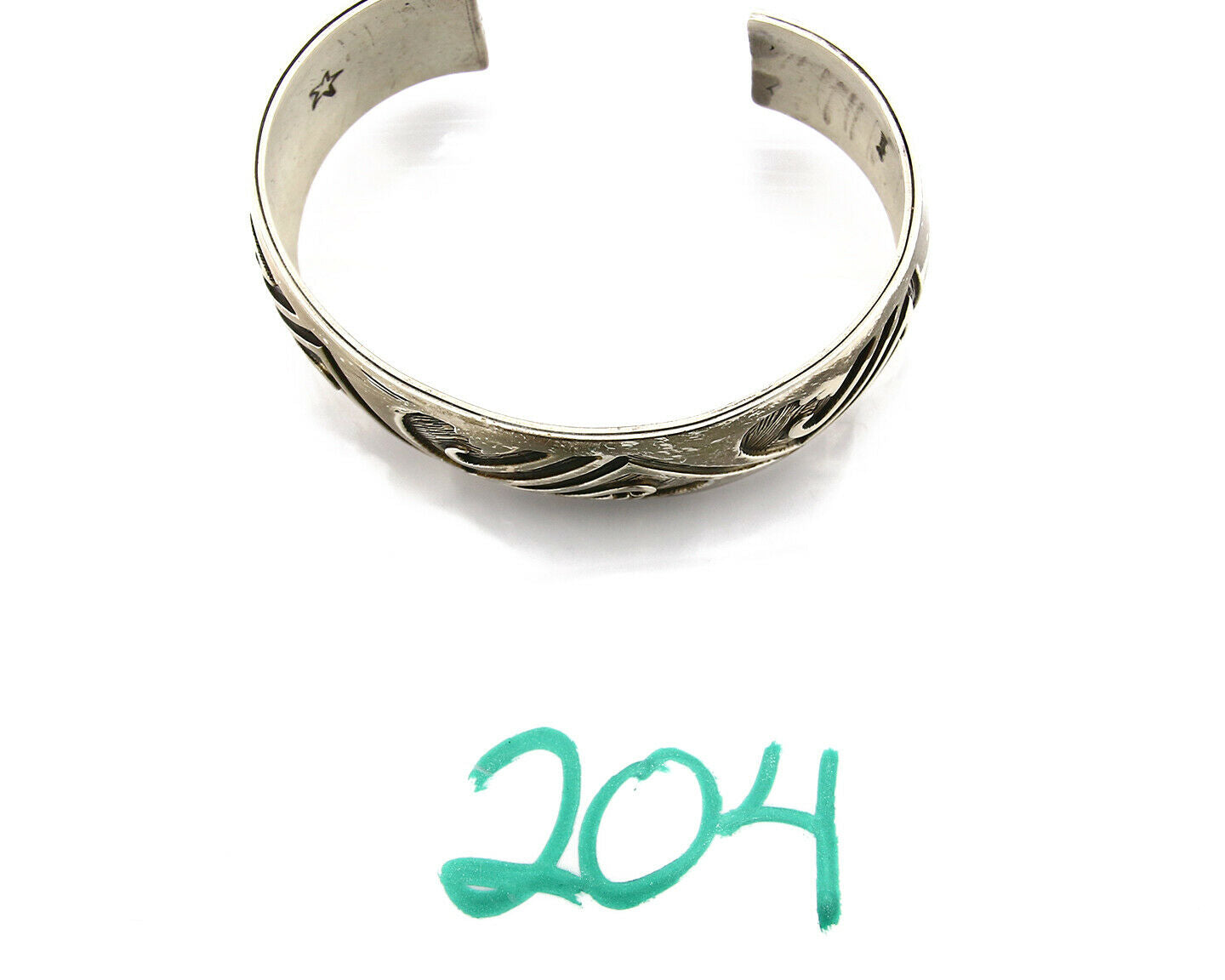 Navajo Bracelet .925 Silver Hand Stamped Overlay Signed Star C.80's