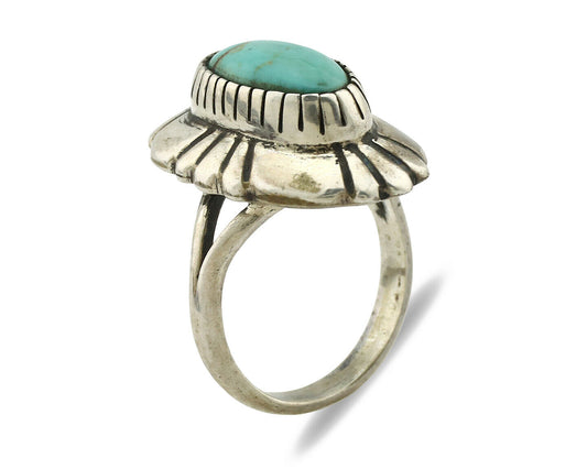 Navajo Ring .925 Silver Natural Mined Turquoise Artist Signed M Montoya C.80's