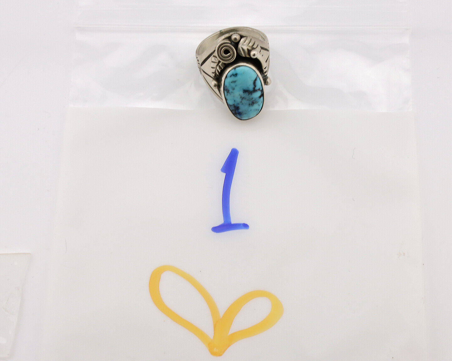 Navajo Ring .925 Silver Natural Blue Turquoise Native American Artist C.1980's