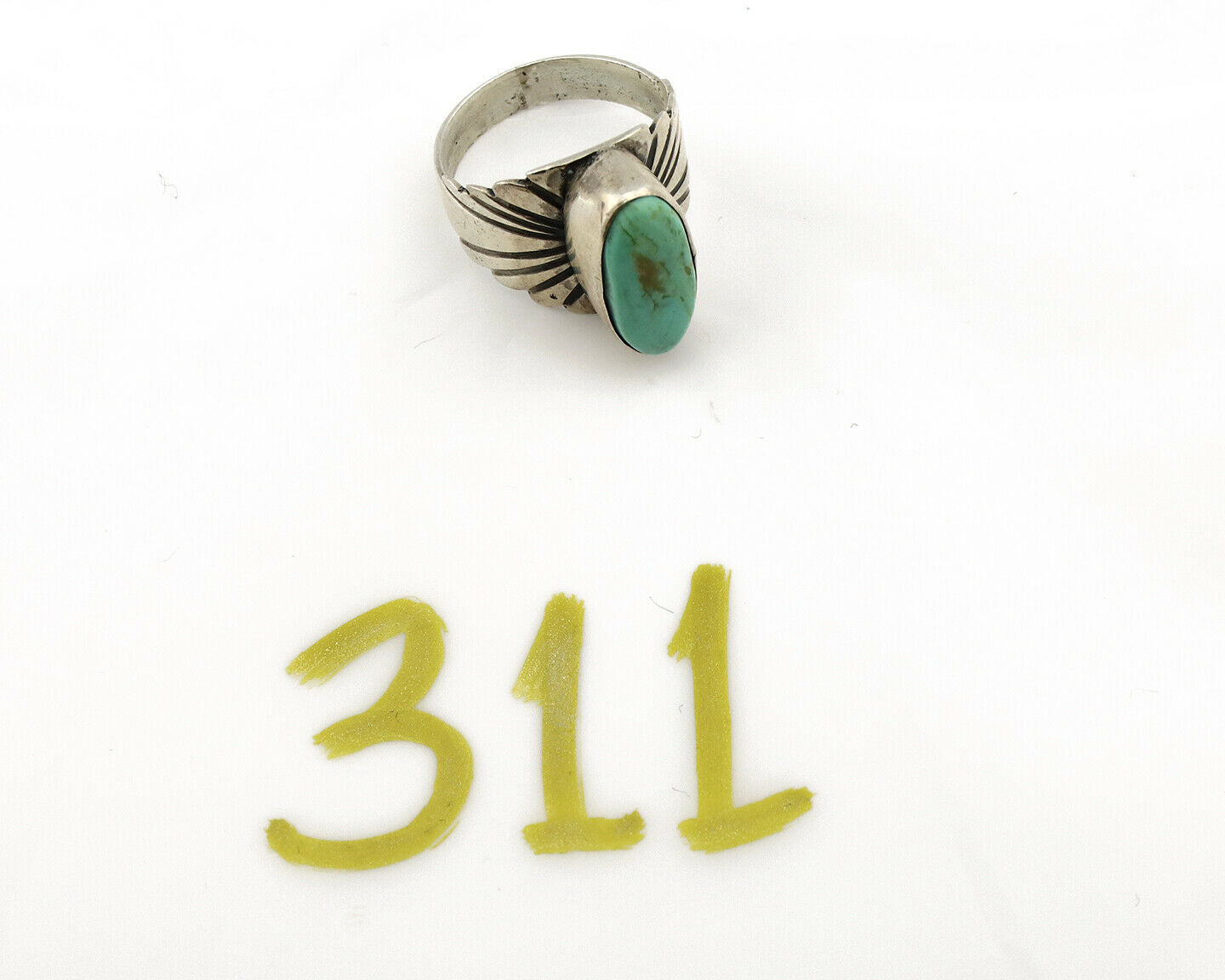 Navajo Ring .925 Silver Kingman Turquoise Artist Signed Apache C.80's