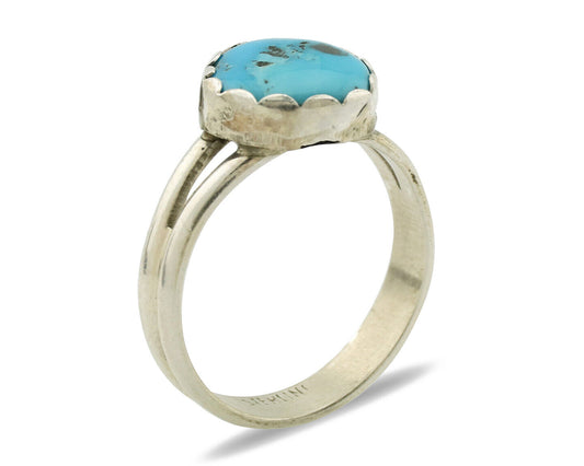 Navajo Ring .925 Silver Sleeping Beauty Turquoise Native American Artist C.1980s