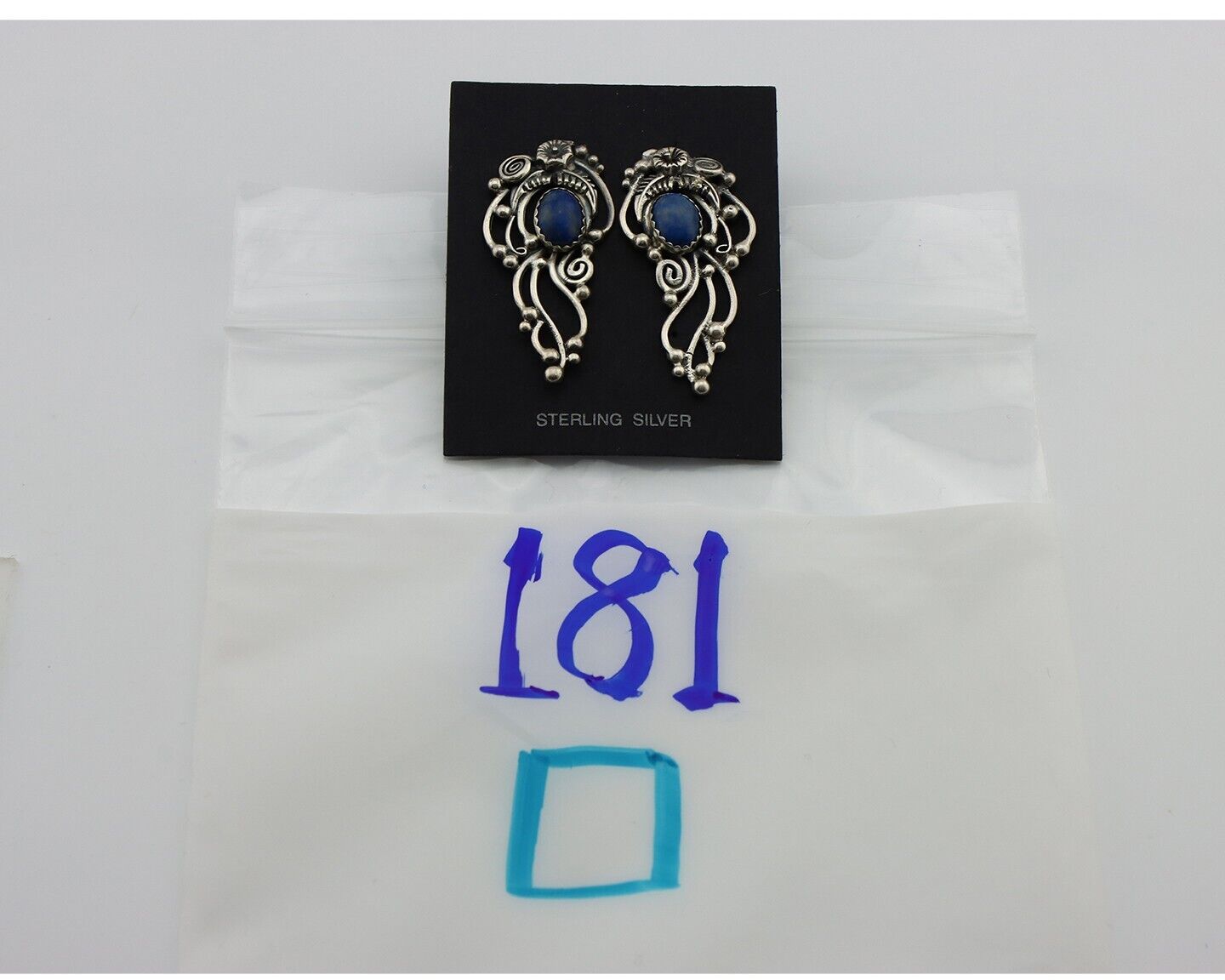 Navajo Earrings 925 Silver Natural Mined Denim Lapis Native American Artist C90s