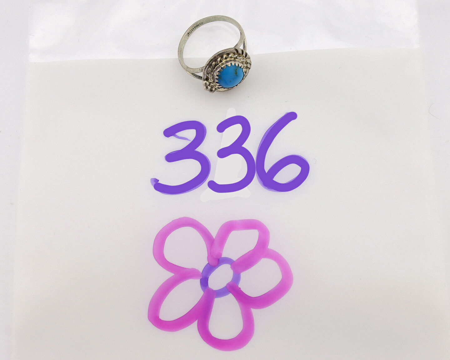 Navajo Ring .925 Silver Sleeping Beauty Turquoise Artist Signed Arrow C.80's